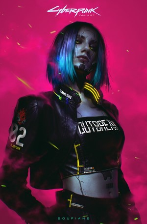 Cyberpunk 2077 Blue-Haired Cyborg Portrait