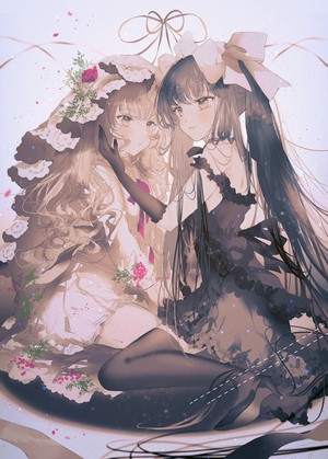 Two anime girls in ornate dresses