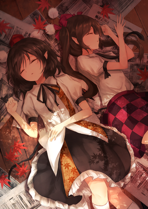 Aya Shameimaru and Himekaidou Hatate from Touhou sleeping