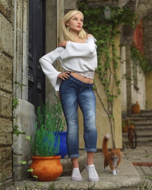 Verica Hupe Digital Portrait of Blonde Woman with Cat