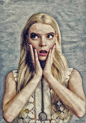Anya Taylor-Joy with hands on face