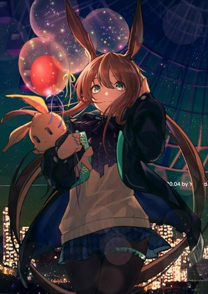 Amiya from Arknights with balloons