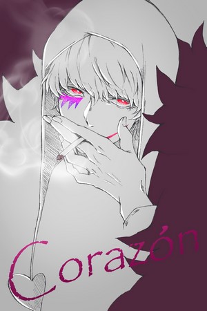 Anime character smoking with Corazón text