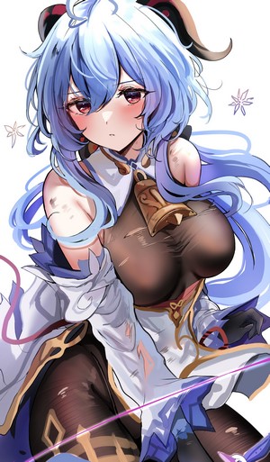 Ganyu from Genshin Impact with blue hair and horns