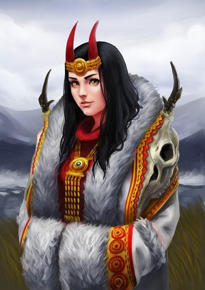 Shaman with horns and fur coat by Alexey Yugov