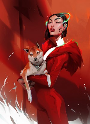 Woman holding a dog, Sasha Tudvaseva artwork