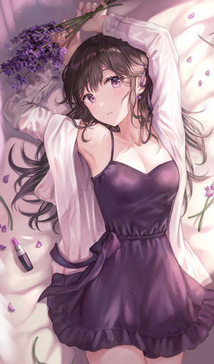 Anime girl with lavender and lipstick