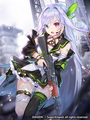 Anime girl with assault rifle and silver hair