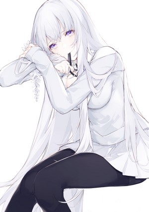 Anime girl with silver hair and purple eyes