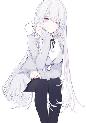 Miyuki with silver hair holding a letter