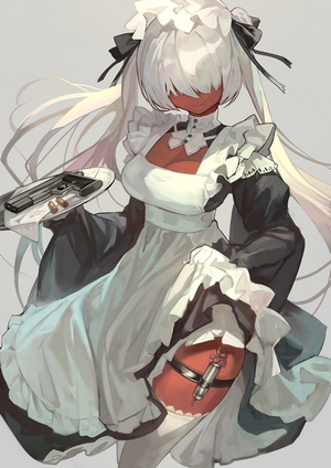 Dark Skinned Maid with White Hair and Gun