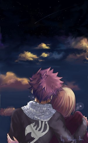 Natsu and Lucy from Fairy Tail watching the stars