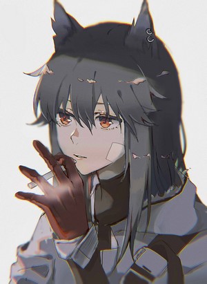 Texas from Arknights smoking a cigarette