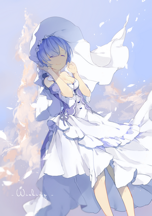 Rem from Re:Zero in a white dress