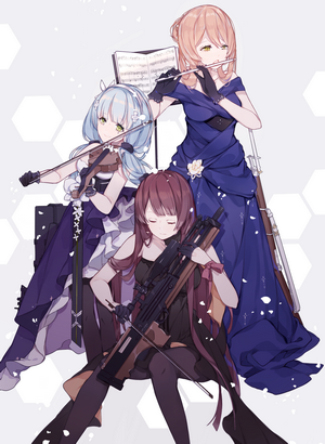 Girls Frontline characters playing musical instruments