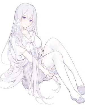 Anime girl with silver hair and purple eyes