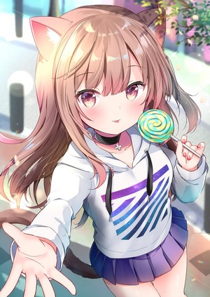 Anime cat girl with lollipop