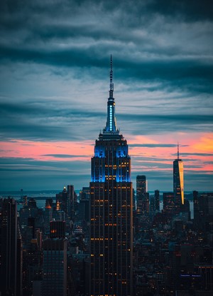 Empire State Building and One World Trade Center at sunset