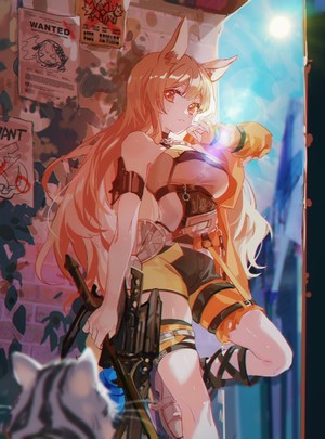 Anime girl with animal ears and gun from Arknights