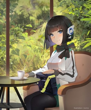 Anime girl with short dark hair and blue eyes from Kamen Rider Zero-One