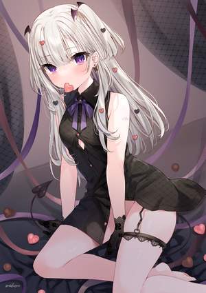 Anime girl with silver hair and purple eyes