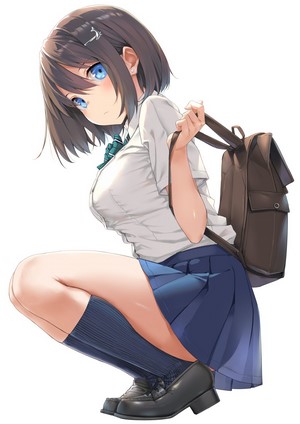Anime girl with blue eyes and backpack