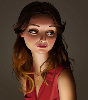 Digital painting of a woman with brown wavy hair
