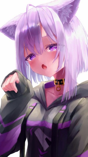 Nekomata Okayu Purple Hair Anime Artwork