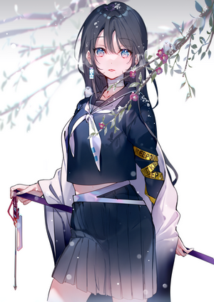 Anime girl with black hair and blue eyes in school uniform