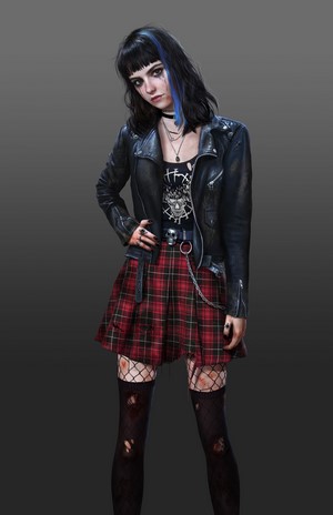 Punk girl with torn clothes and smudged makeup