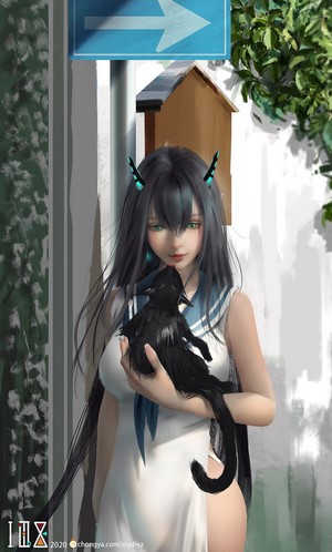 Ydiya Kai holding a black cat