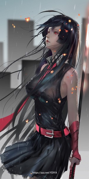 Akame from Akame ga Kill! with red eyes and sword
