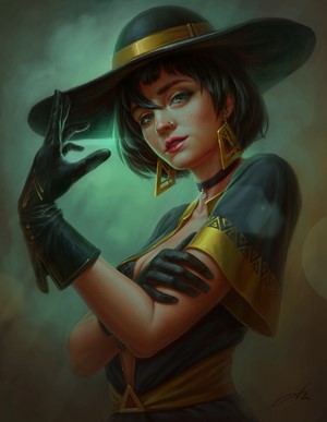 Woman in a black hat and gloves