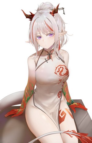Nian from Arknights in a Chinese dress