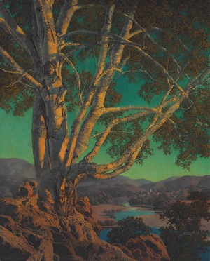 Maxfield Parrish's Oil Painting of a Tree and Landscape