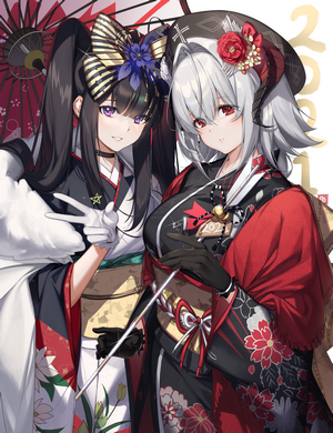 Peter Strasser and Myo Ne from Azur Lane in Kimonos