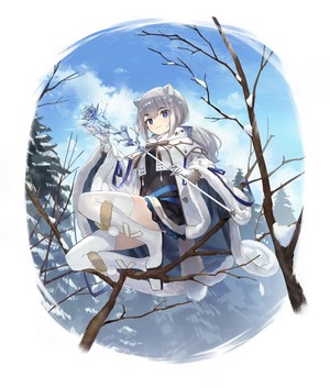 Anime girl with animal ears in a snowy forest