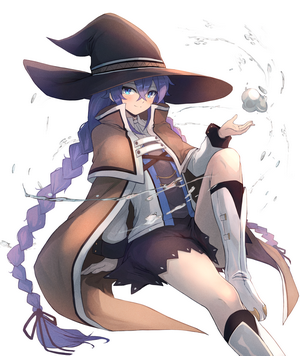 Roxy Migurdia from Mushoku Tensei wearing a witch hat