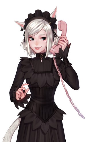 Anime girl with cat ears holding a pink phone