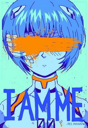 Rei Ayanami from Neon Genesis Evangelion with "IAMME" text