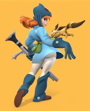 Girl with helmet and animal holding a gun