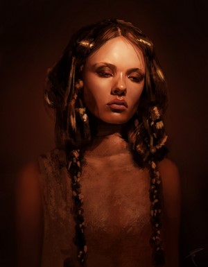 Portrait of a woman with braided hair by Thomas Bignon