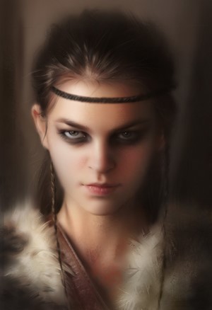 Digital painting of a woman with dark eye makeup