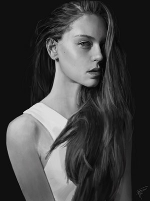 Portrait of a woman with long hair by Thomas Bignon