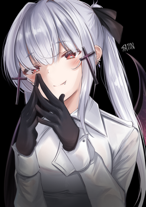 Anime girl with silver hair and red eyes
