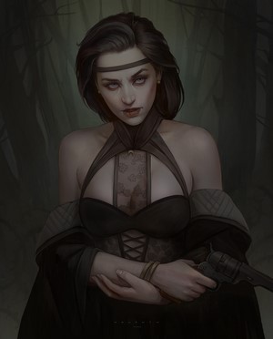 Woman with revolver by Ilya Ozornin