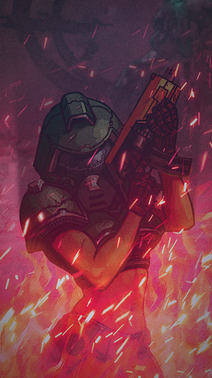 Doom Slayer with Plasma Rifle in Fire