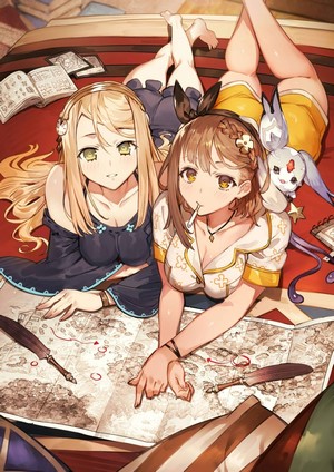 Reisalin Stout and Klaudia Valentz from Atelier Ryza looking at a map