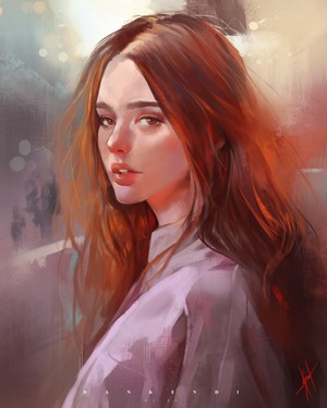 Artwork of a woman with long red hair