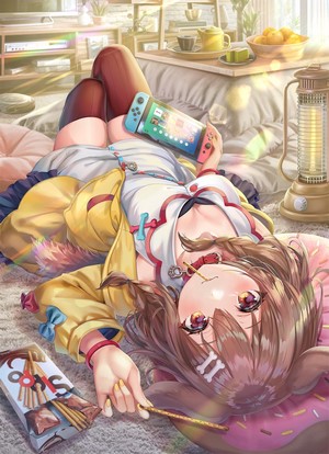 Inugami Korone and Torino Akua Relaxing with Console